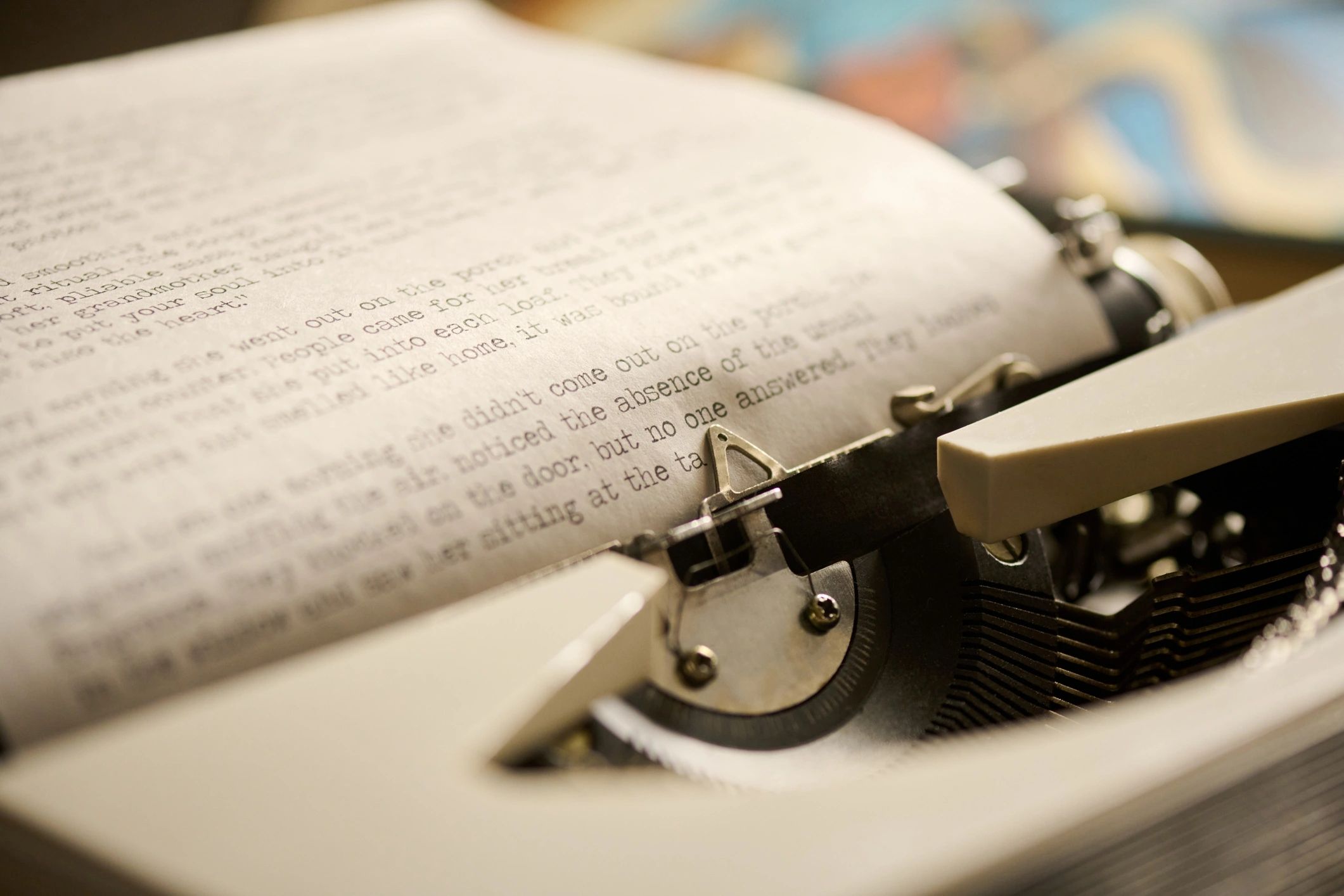 Close up of Vintage Typewriter Typing Document in Retro Office Setting