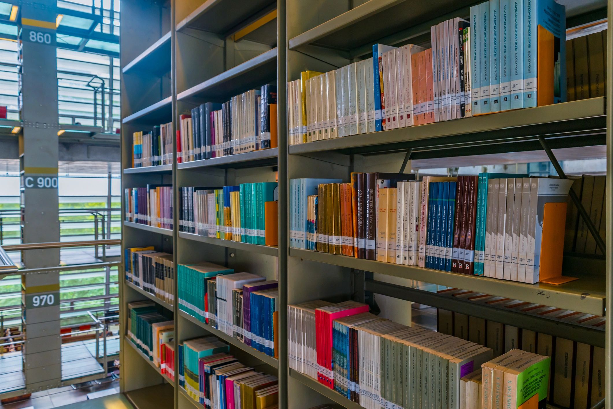 Bookshelves representing history titles